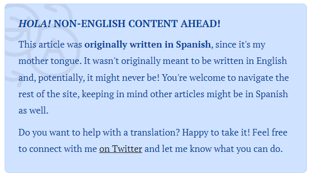Mensaje de advertencia de contenido en Inglés